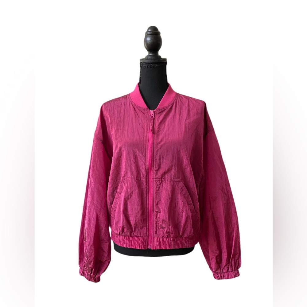 Never Not Hustling: Vibrant Pink Bomber Jacket with Stand-Up Collar - Quick dry